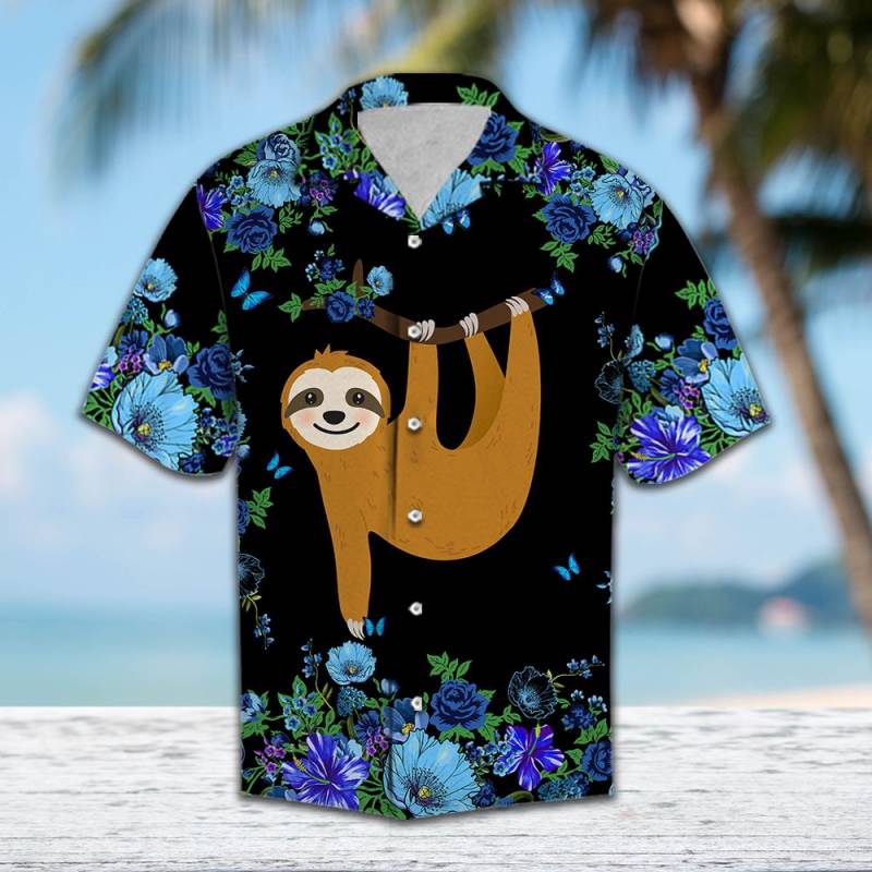 Blue Flower Sloth Hawaii Shirt Ha97070