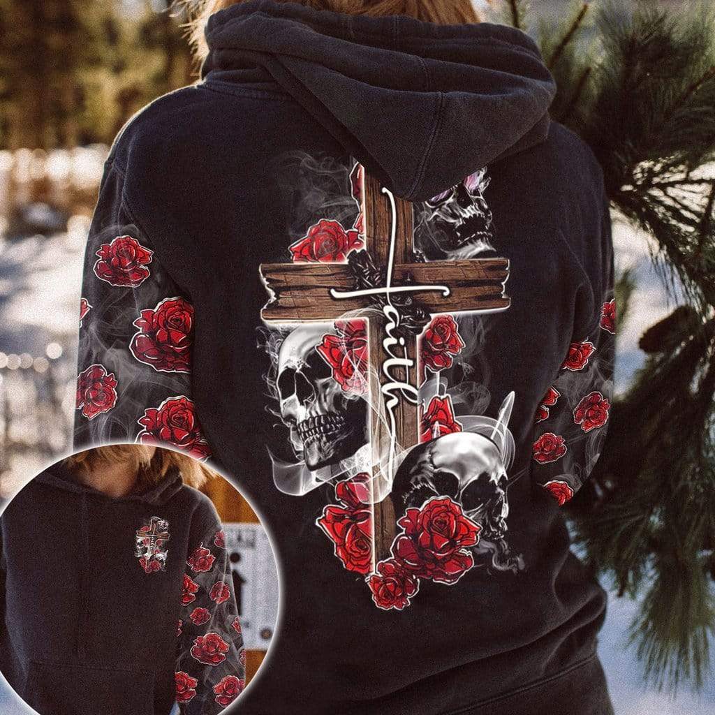 Amazing Faith Skull Roses Hoodie 3D All over print