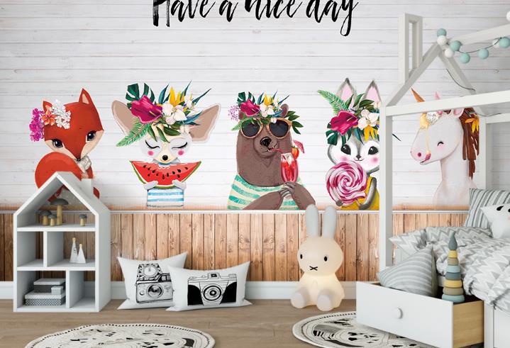 3D Hand Drawn Animal Floral Wall Mural Wallpaper Lqh 518