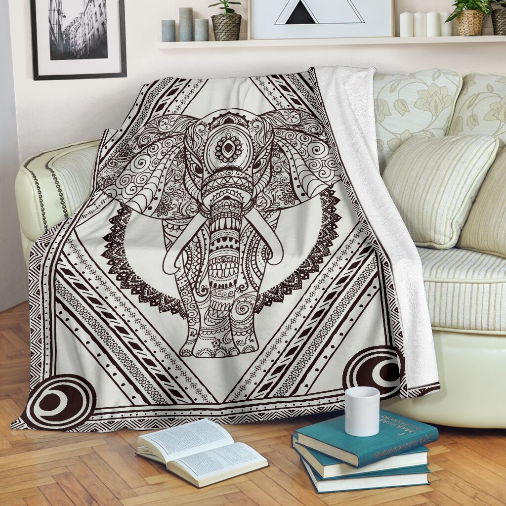 Indian Vintage Pattern Elephant Fleece Blanket – Quilt Blanket