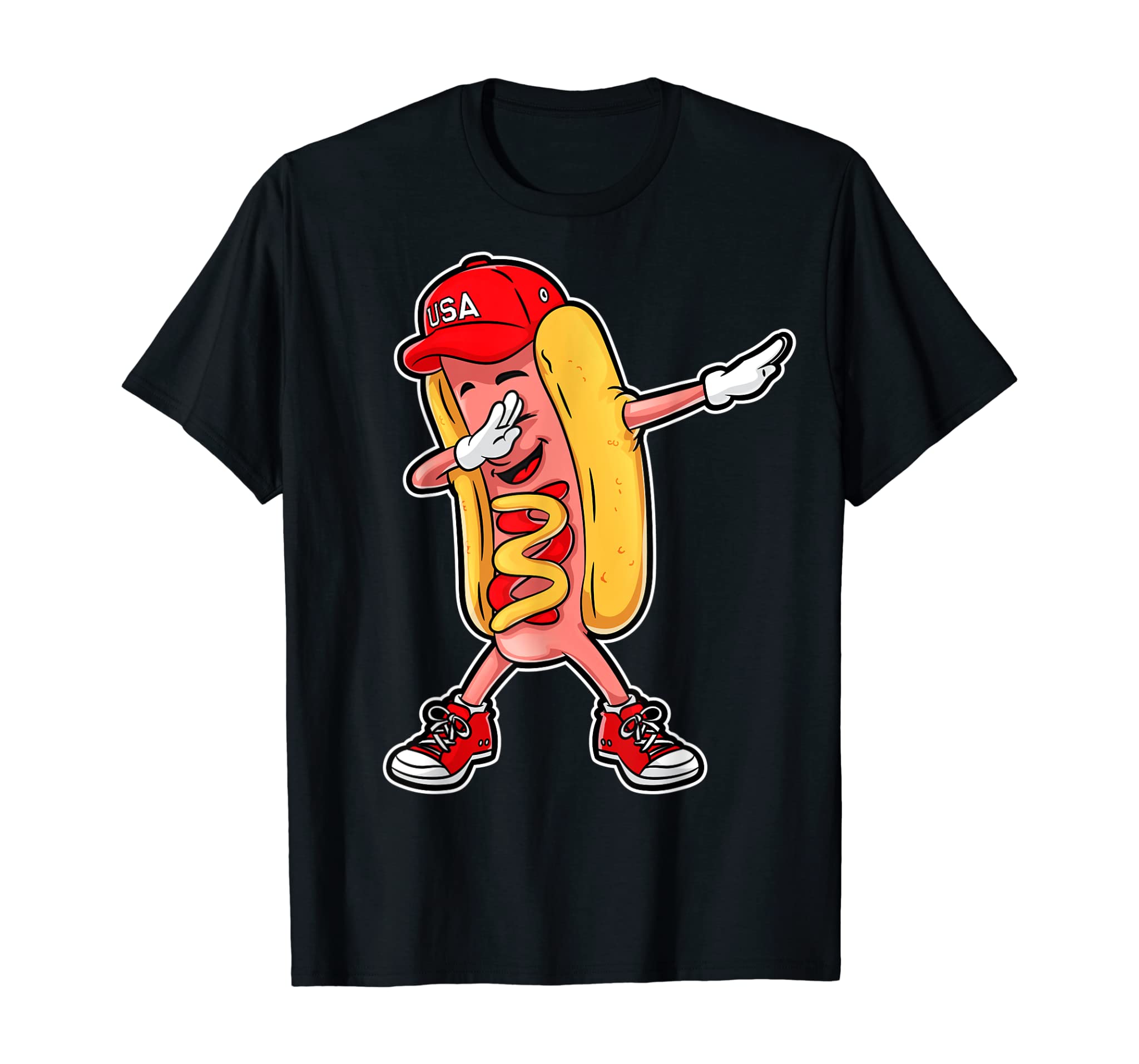 Dabbing Hot Dog T shirt 4th of July Hotdog Merica USA Kids