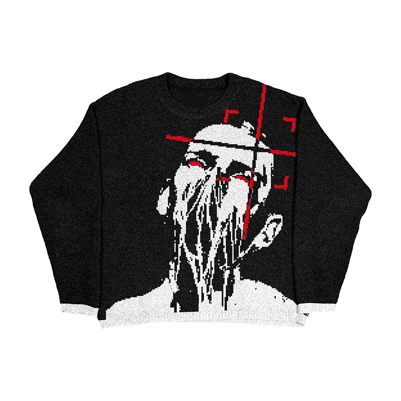 Streetwear Harajuku Grunge Goth Streetwear Knitted Sweater Men Gothic Pullover Autumn Cotton Sweater Women Oversized Sweater alx