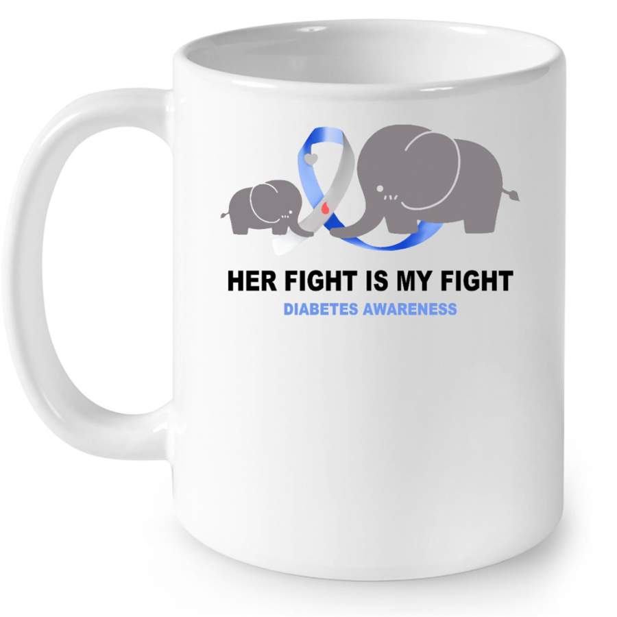 Her Fight Is My Fight Diabetes Awareness Elephant W – Full-Wrap Coffee White Mug