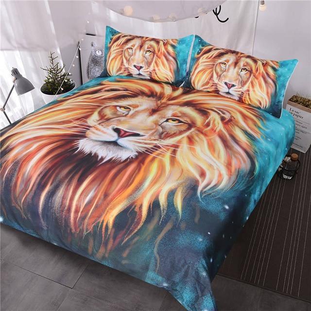 Artistic Male Lion 3 Pieces Quilted Comforter Set