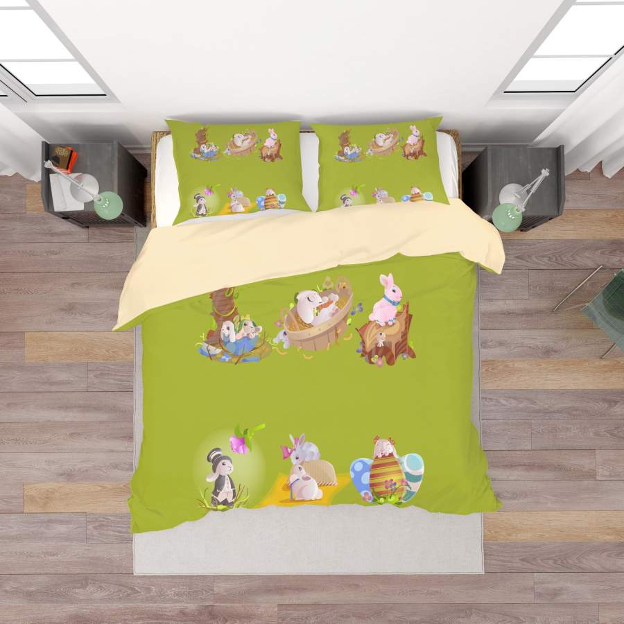 3D Green Cartoon Rabbit Quilt Cover Set Bedding Set Duvet Cover Pillowcases SF41