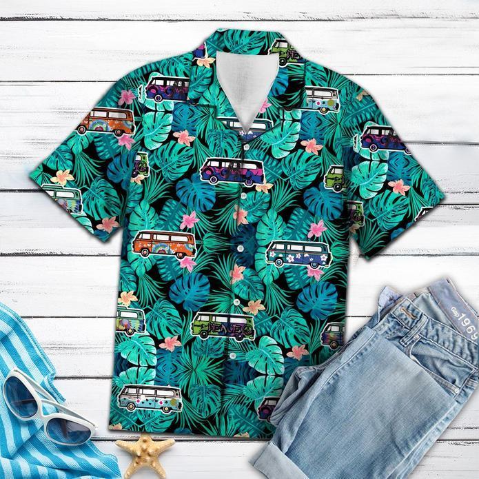 Caravan Camping Tropical Hawaii Unisex Print Aloha Short Sleeve Casual Shirt Ha64633