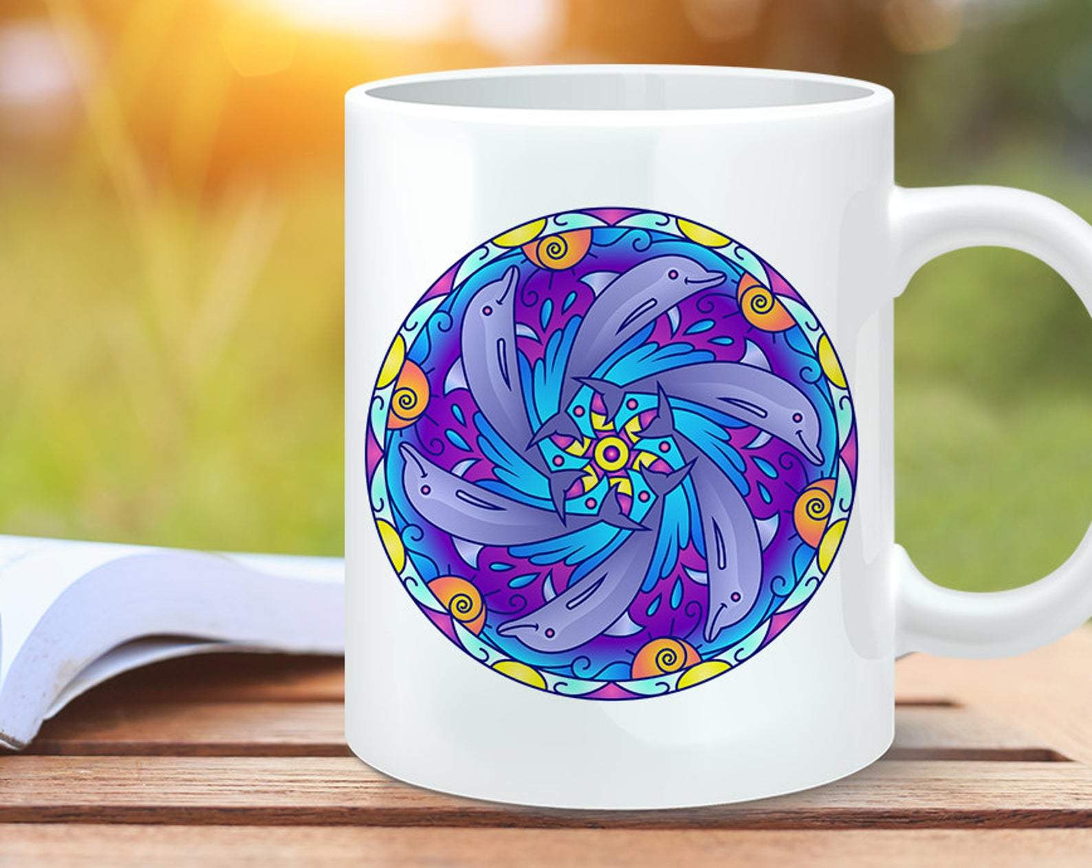 Dolphin Mandala Design Dolphin Mug White Ceramic 11-15Oz Coffee Tea Cup