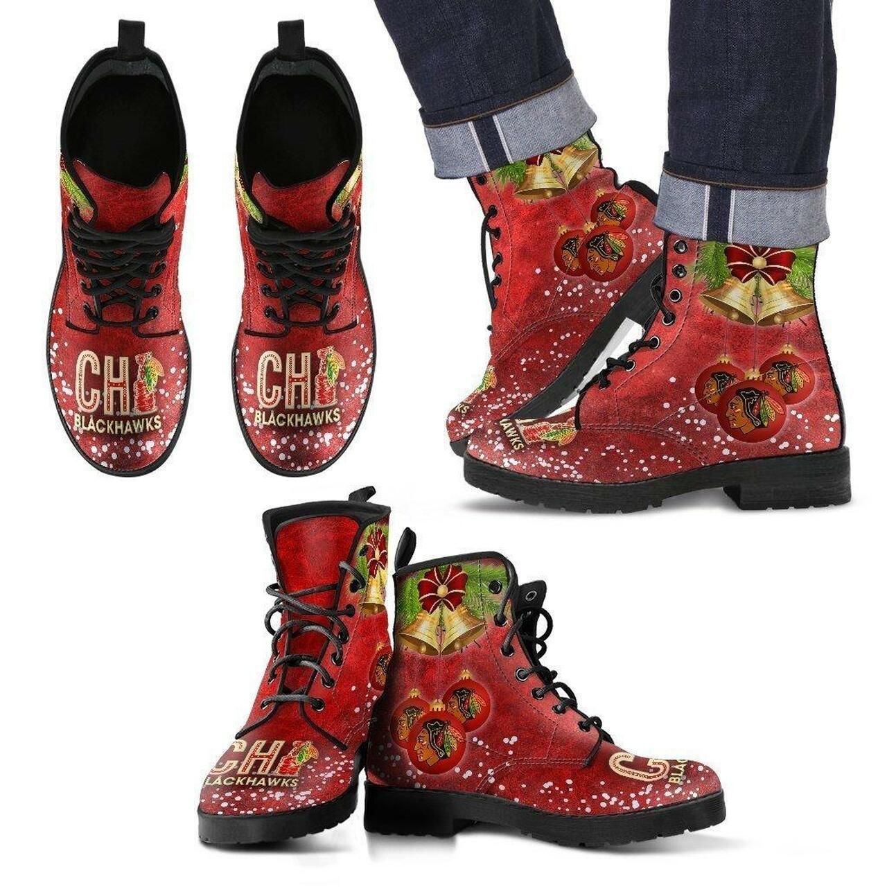 Chicago Blackhawks Leather Boots Fashion Women Boots Shoes Shoes5219