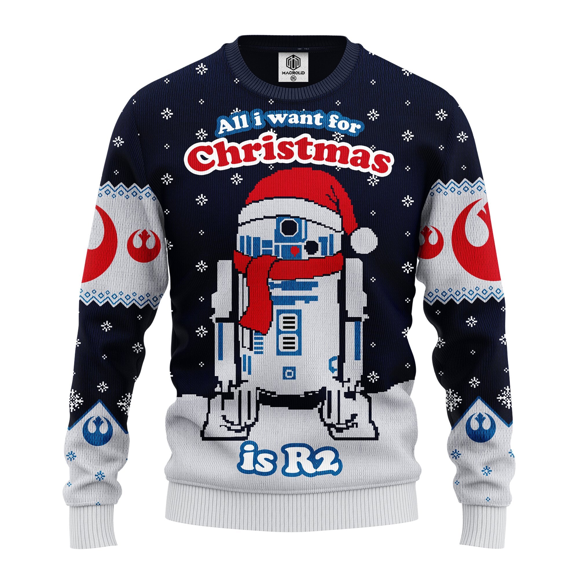 Sw Christmas Sweater All I Want For Christmas Is R2 Blue White Ugly Sweater