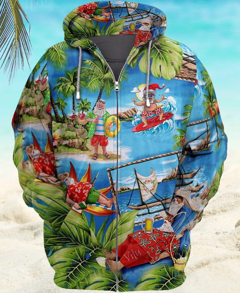 Santa Claus By The Beach 3D Zipper Hoodie