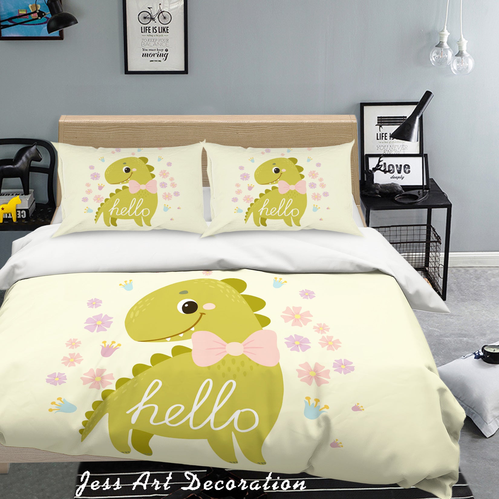 3D Light Green Dinosaur Baby Quilt Cover Set Bedding Set Pillowcases 56