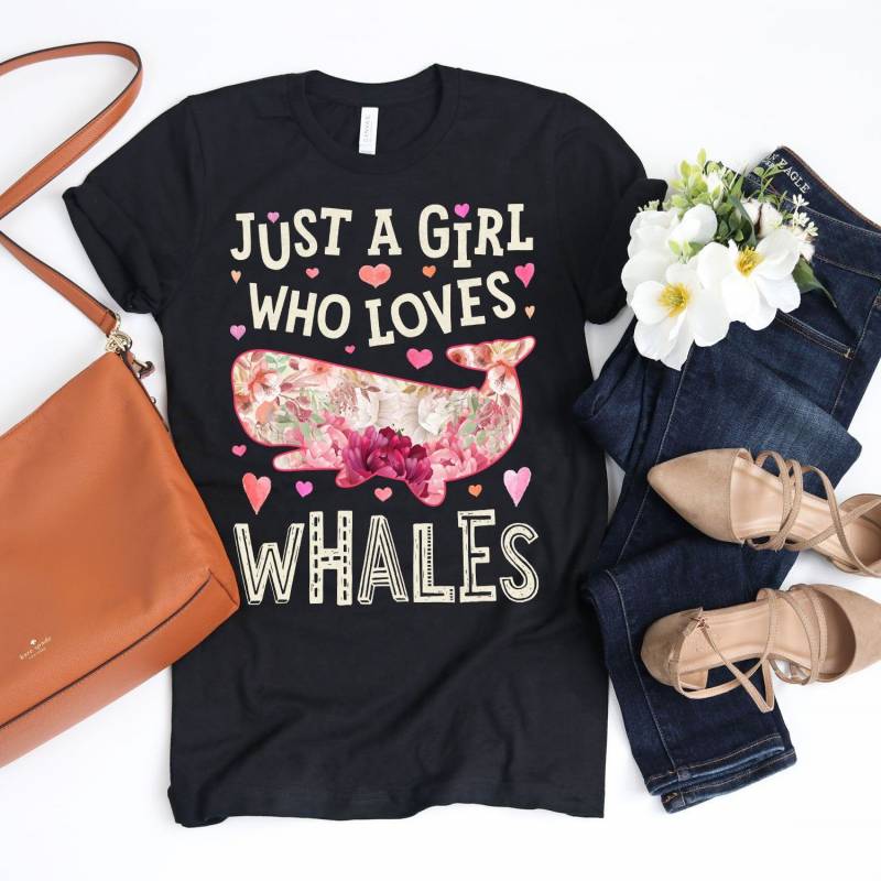 Crushtee Just a Girl Who Loves Whales Shirt Whale Gifts Flower Shirt Floral Design Sea Creature Marine Mammal Tank Top Hoodie Long Sleeve Hoodie