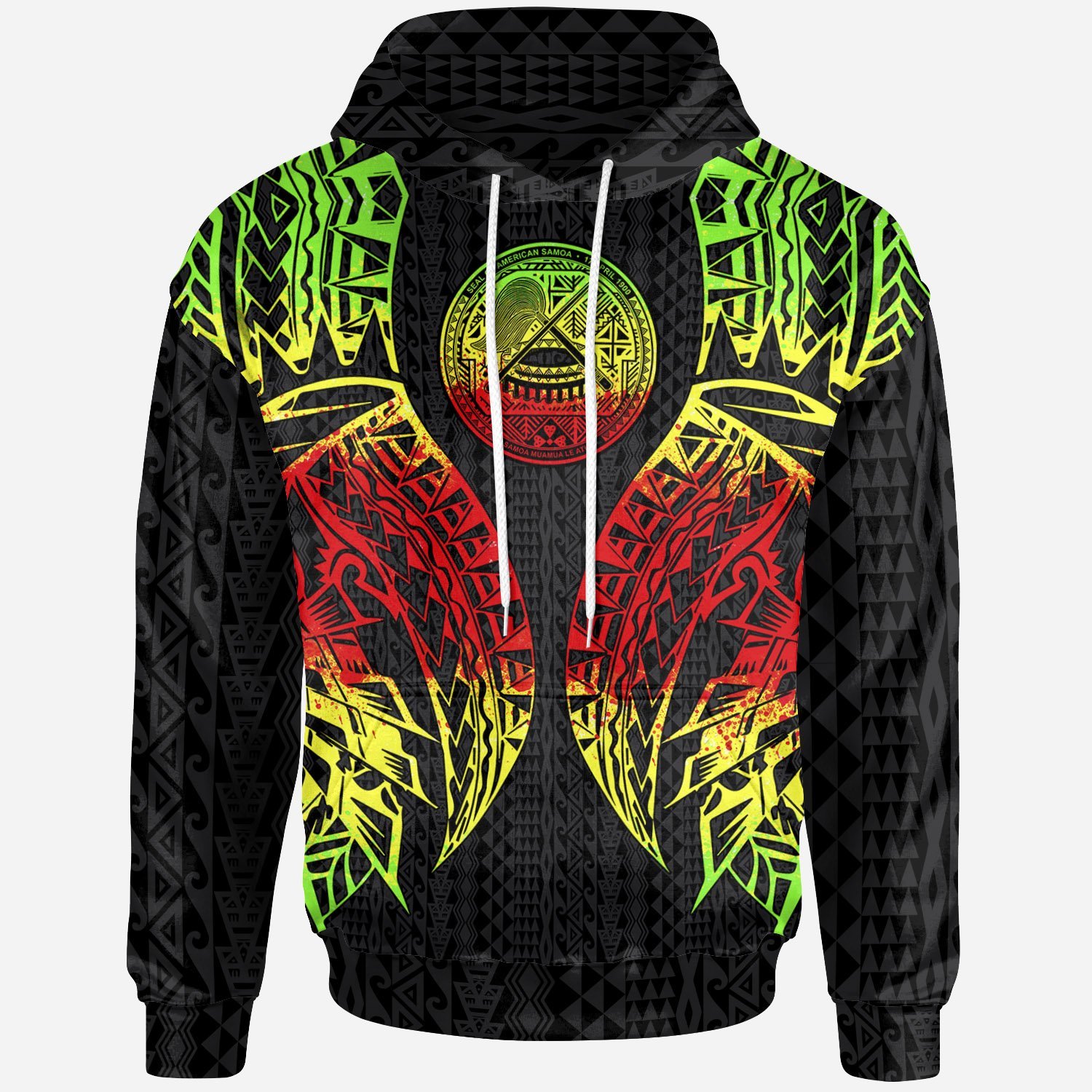 American Samoa Hoodie – Polynesian Lion Head Reggae Style – Pacific Print Hoodie