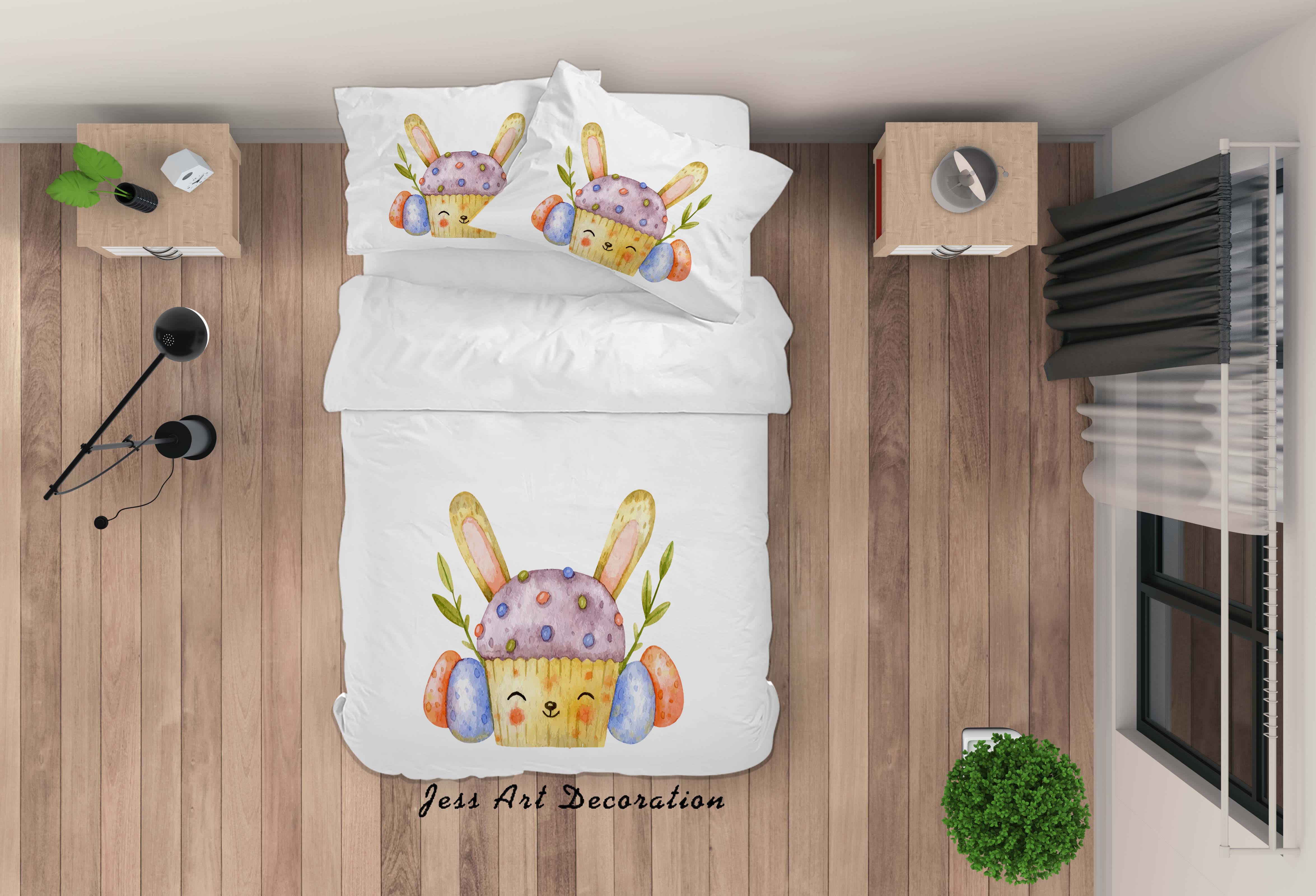 3D White Rabbit Cupcake Eggs Quilt Cover Set Bedding Set Duvet Cover Pillowcases Sf89