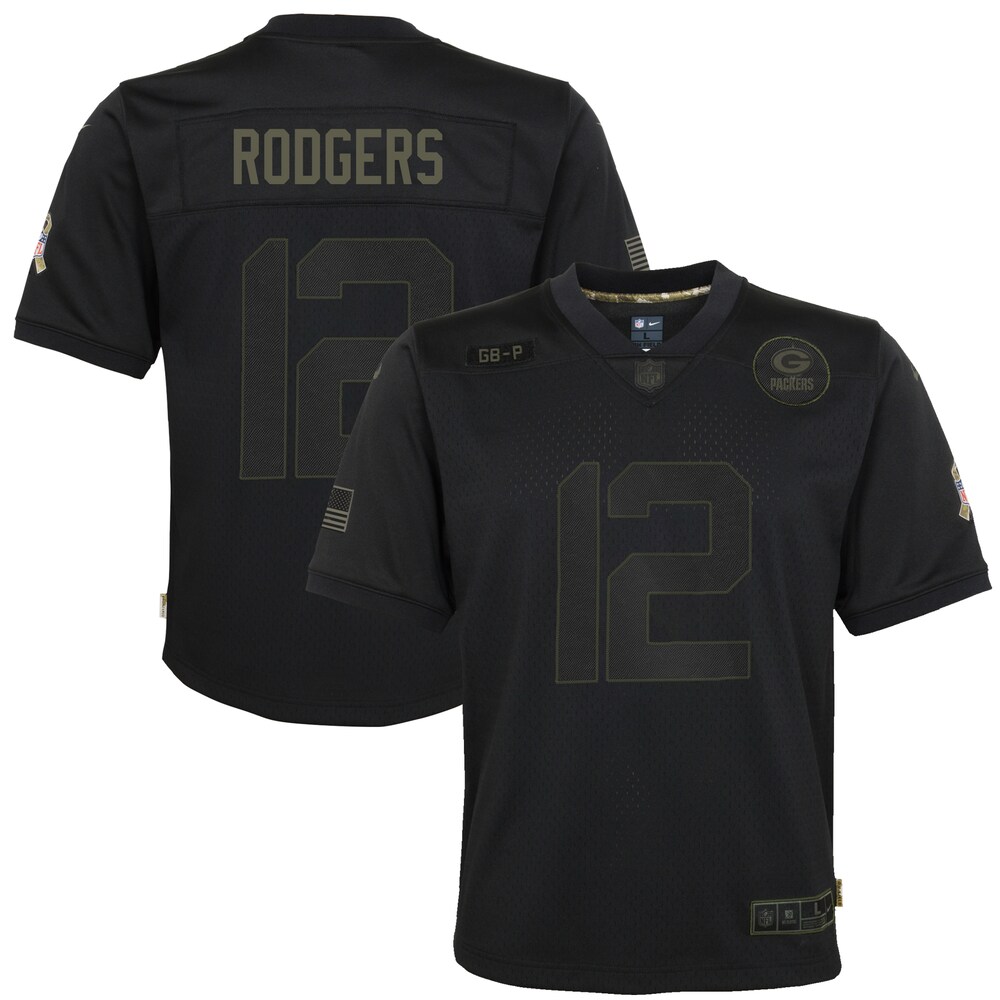 Aaron Rodgers Green Bay Packers Youth 2020 Salute To Service Game Jersey – Black