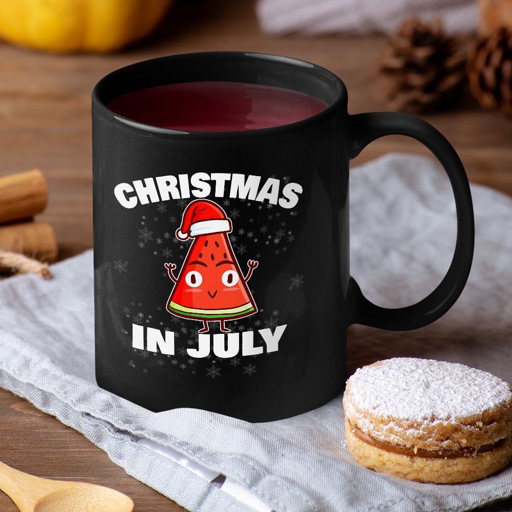 Watermelon Christmas In July Christmas Tree Summer Christmas Black Mug