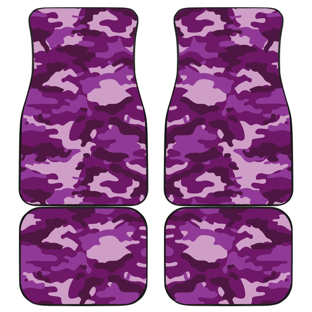 Dark Purple Camouflage Print Front And Back Car Floor Mats, Front Car Mat