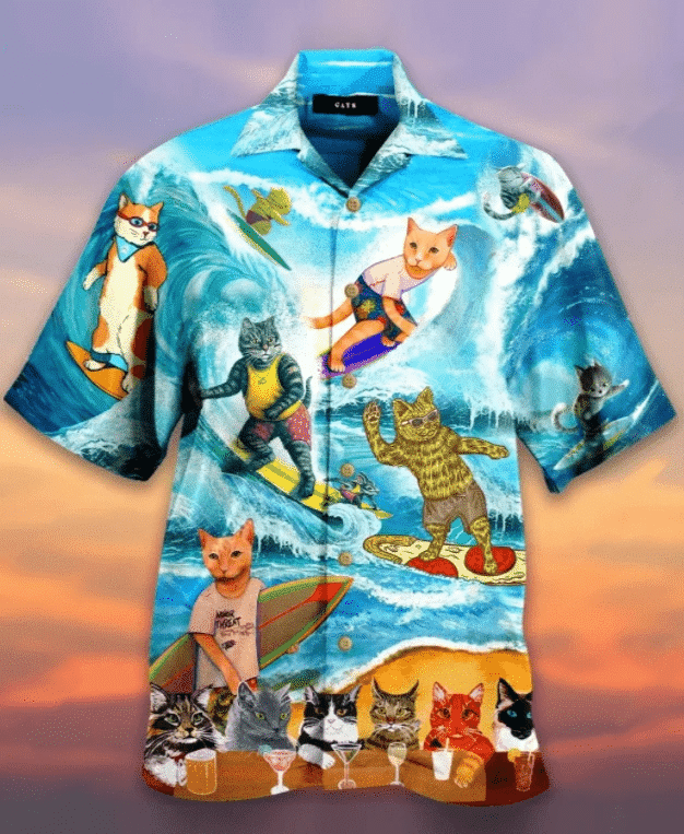 Cats Play Surfing Hawaii Aloha Shirt Dh Ha74956