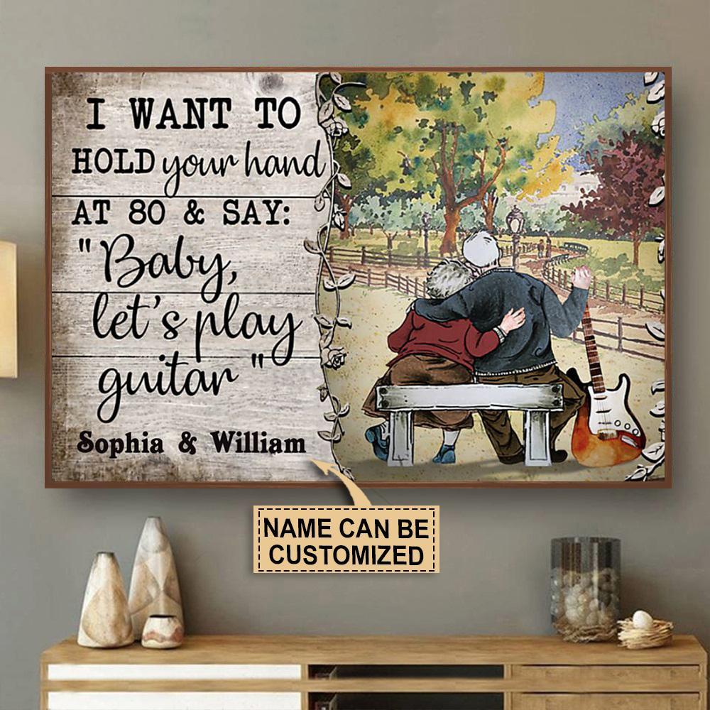 Personalized Electric Guitar Old Couple I Want To Hold Your Hand Customized Poster
