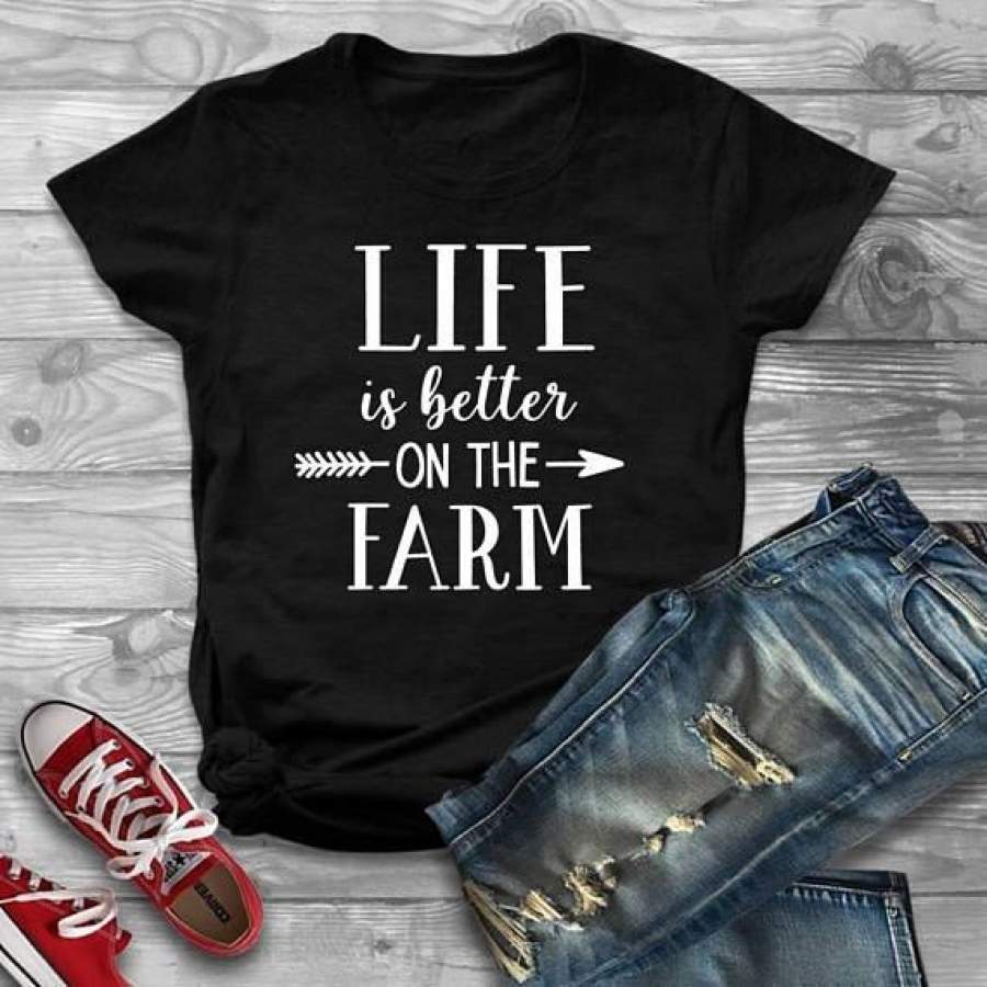 Life Is Better On The Farm Shirt Fashion Letters Printed Women T-Shirt Casual Cotton Funny T-Shirt Unisex Aesthetic Tees