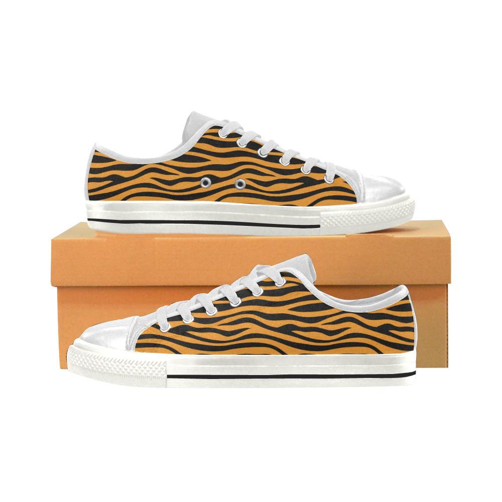 Bengal Tigers Skin Print Pattern Background Kid’S Low Top Canvas Shoes White