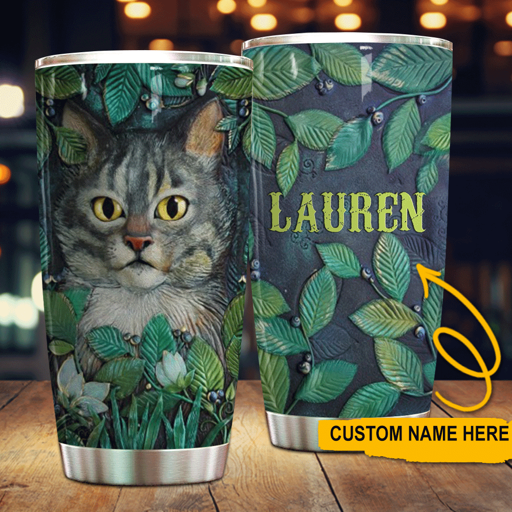 Cats Tumbler Customized A Peeking Cat In The Forest