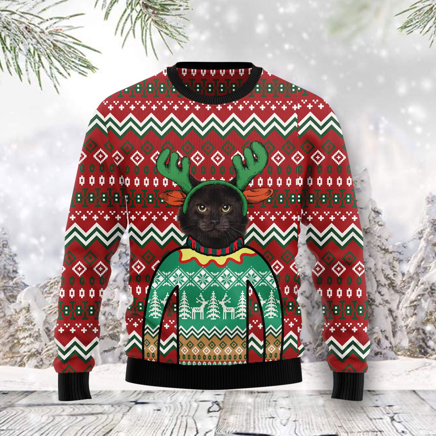 Black Cat Christmas Awesome TY0812 unisex womens & mens, couples matching, friends, funny family ugly christmas holiday sweater gifts (plus size available)