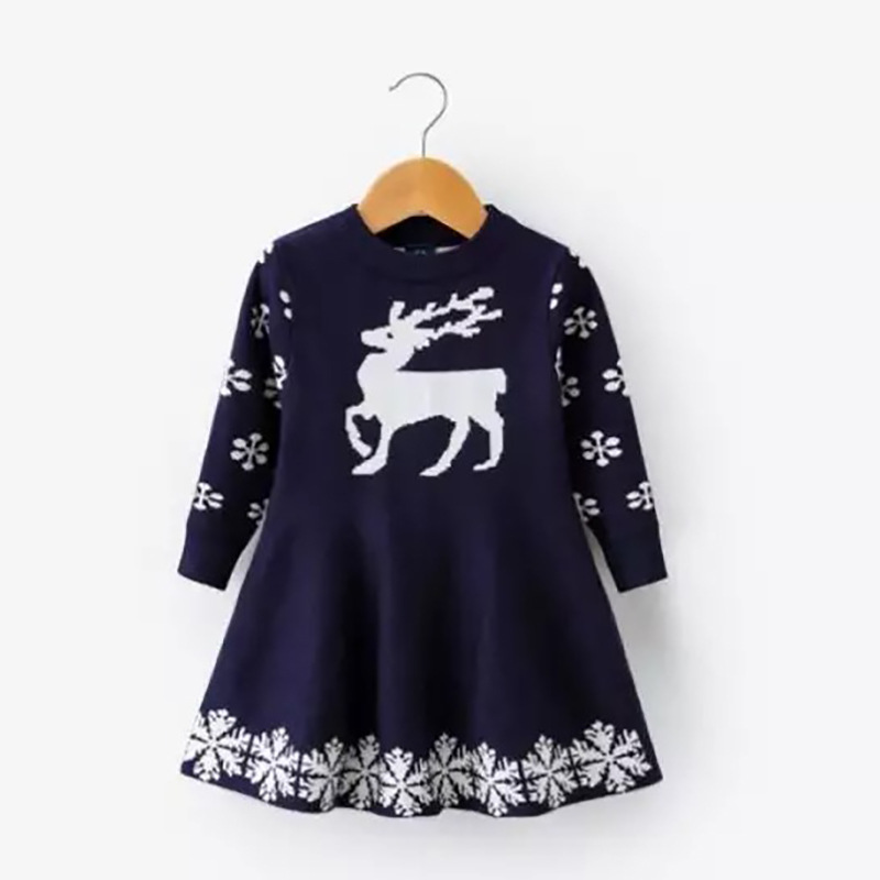 2022 Autumn Winter Christmas Girls princess dress Kid Sweater Cartoon deer Children Clothing Baby Knitted skirt Jumper Pullover alx