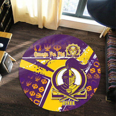 Omega Psi Phi Round Rug – Omega Psi Phi Fraternity Knight With Bulldog 1911 Splash Style