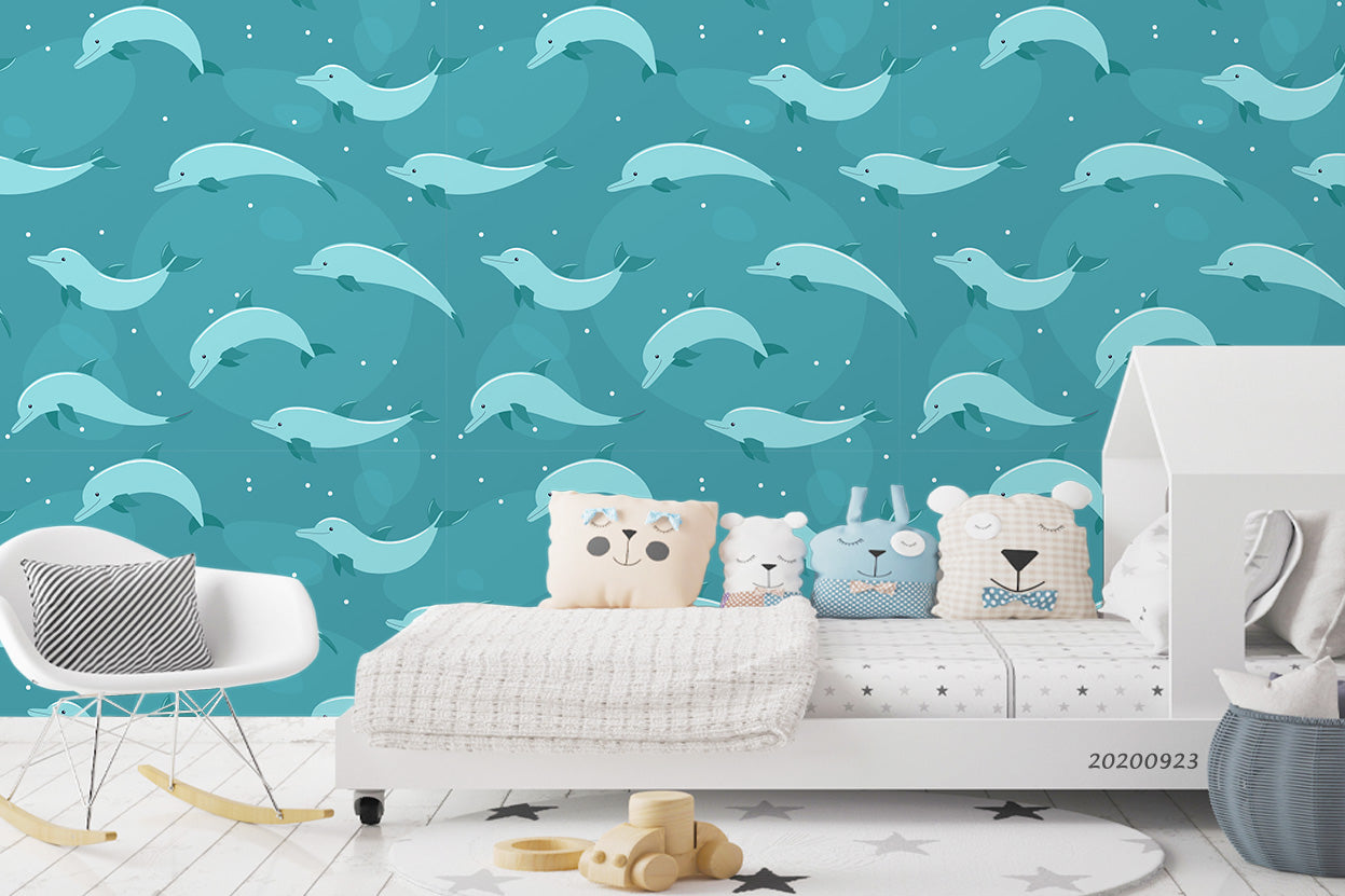 3D Cartoon Pattern Dolphins Wall Mural Wallpaper Wj 3182