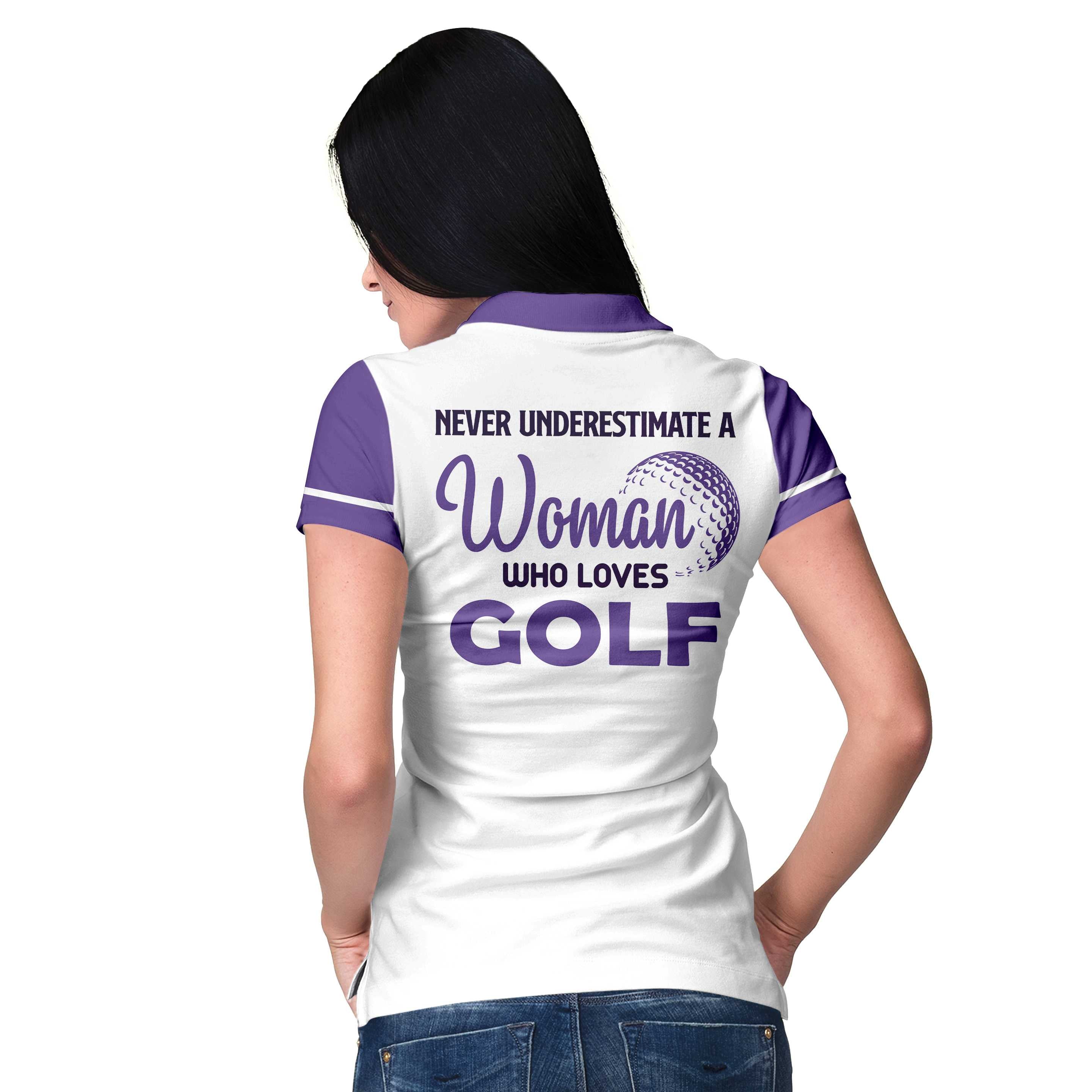 Never Underestimate A Woman Who Loves Golf V2 Short Sleeve Women Polo Shirt Coolspod