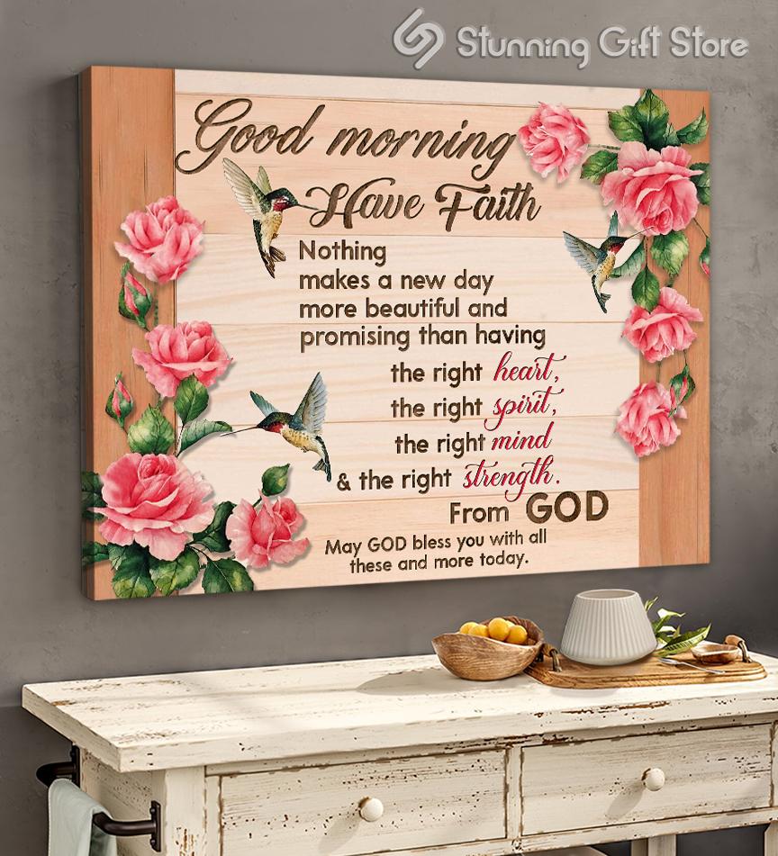 Christian Wall Art Hummingbird Canvas Good Morning Have Faith Wall Art