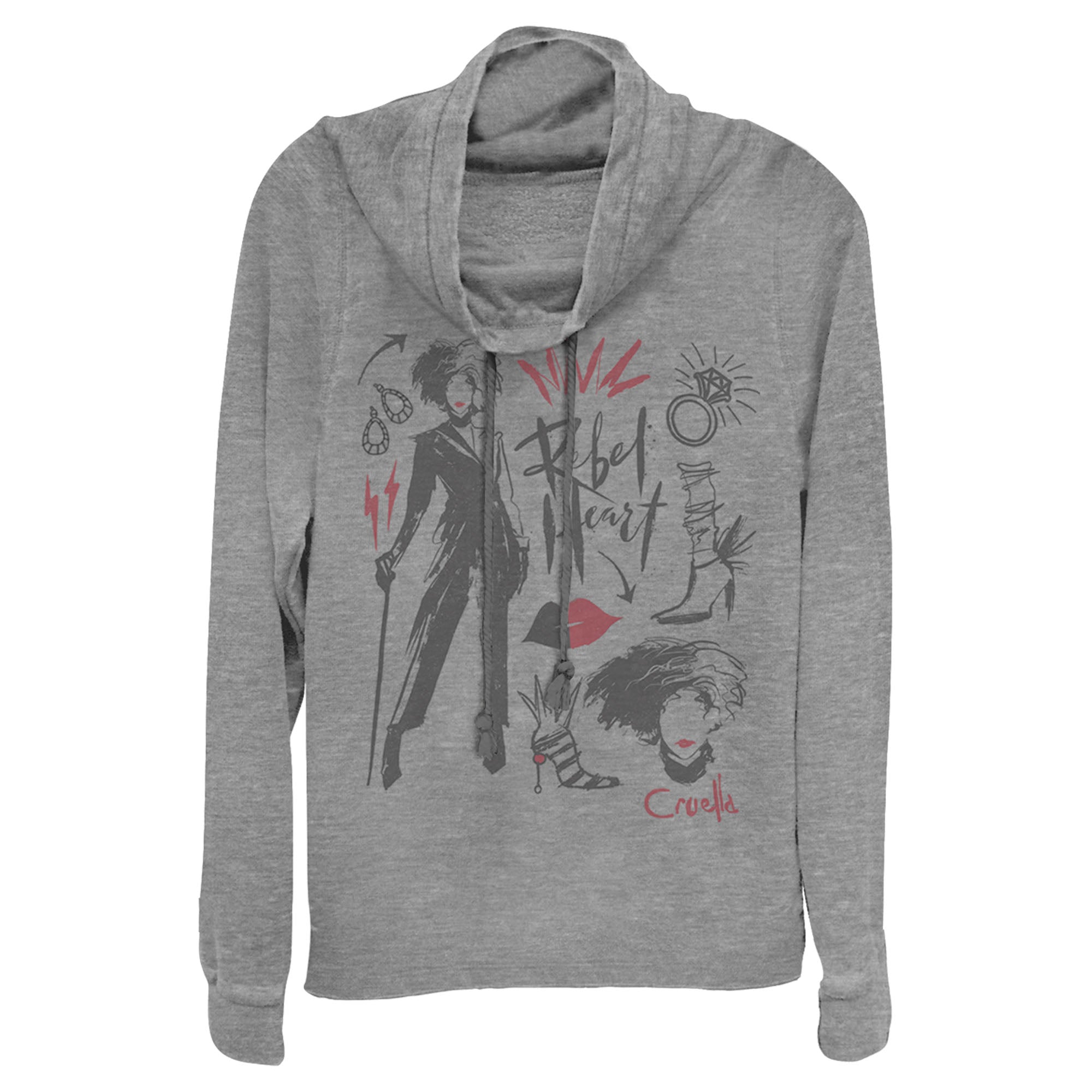 Cruella Junior’S Fashion Drawings  Cowl Neck Sweatshirt