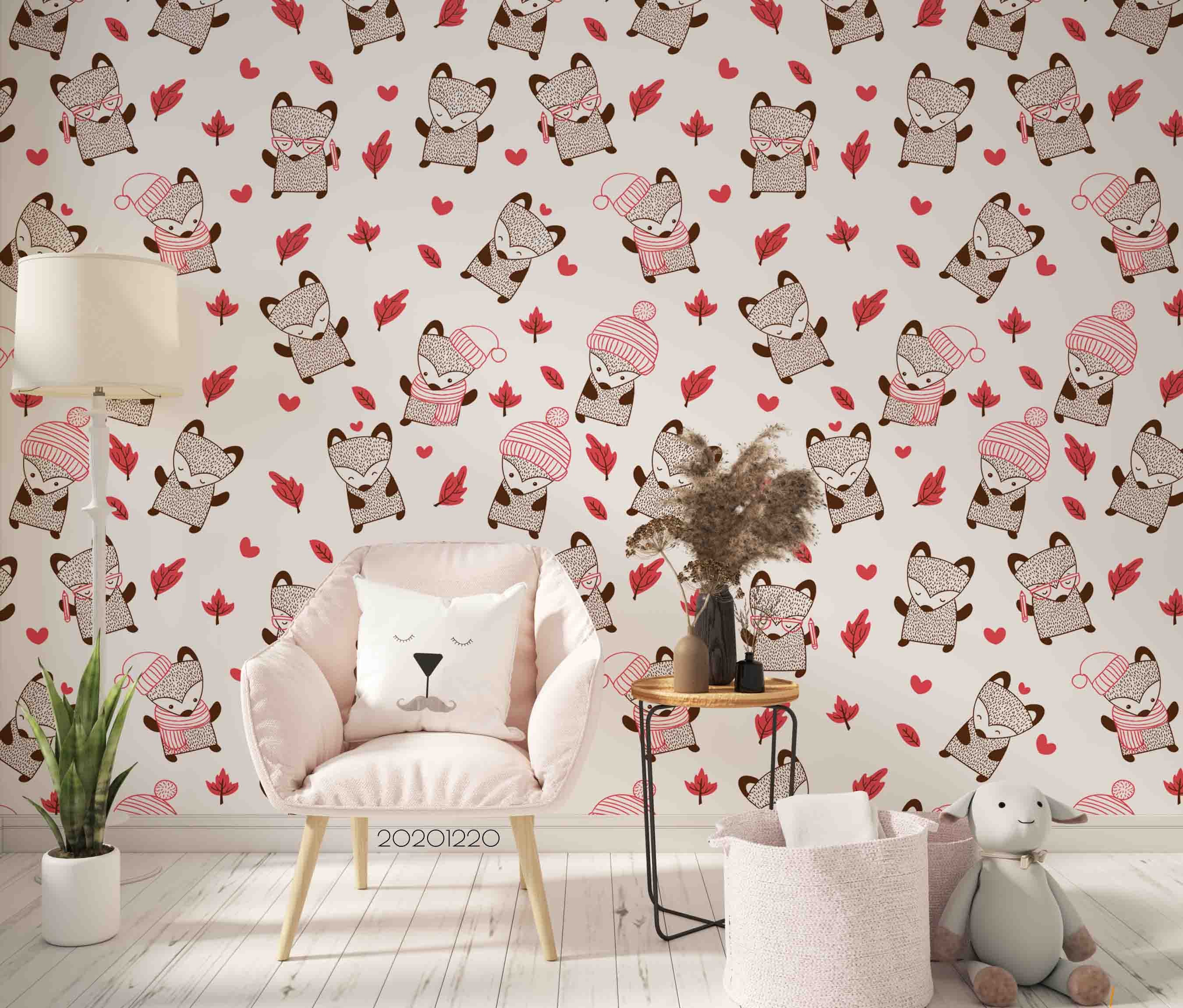 3D Hand Drawn Animal Fox Wall Mural Wallpaper Lqh 134