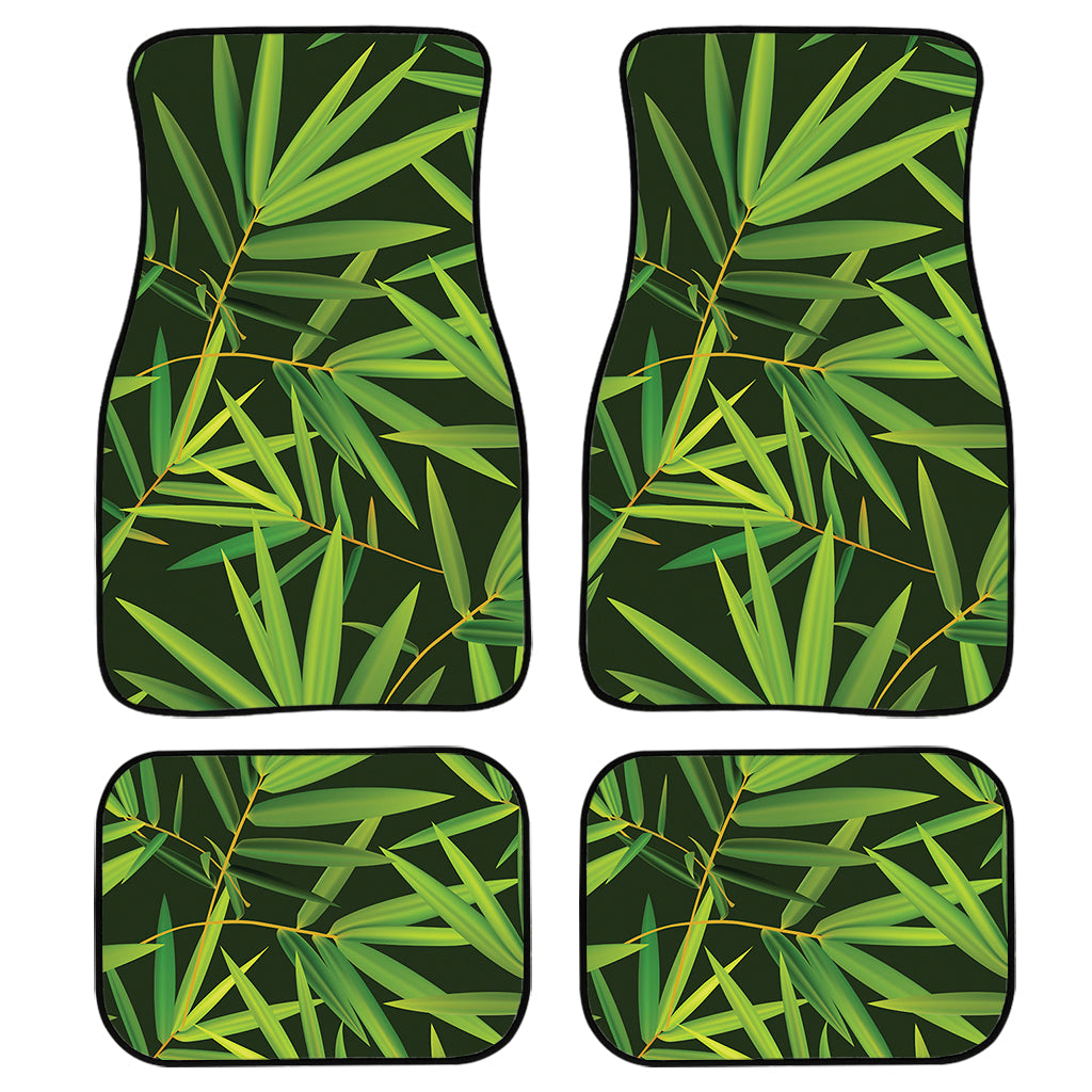 Green Bamboo Leaf Pattern Print Front And Back Car Floor Mats, Front Car Mat