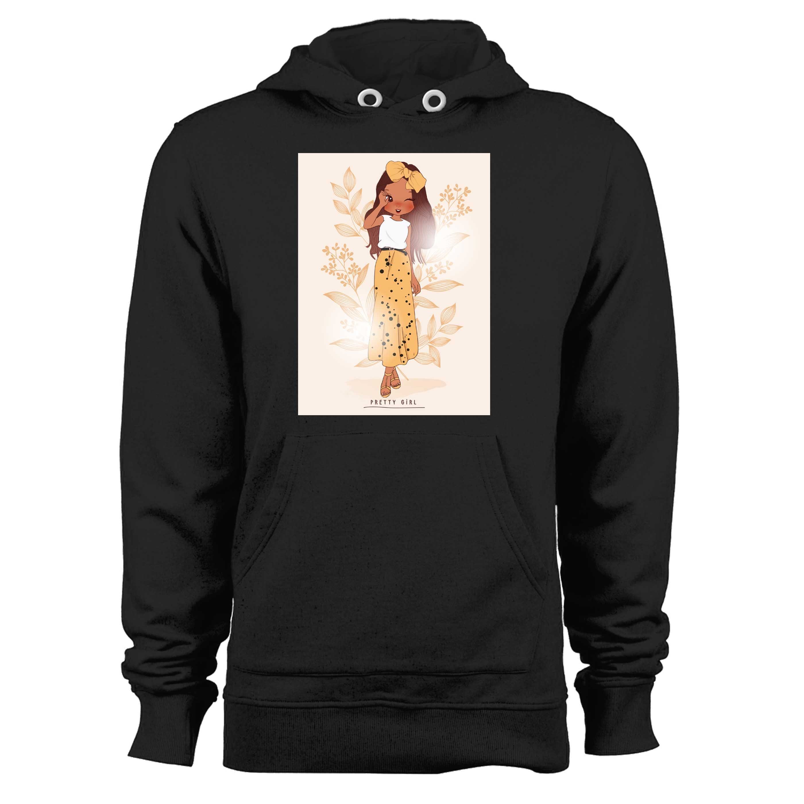 Hand Drawn Cute Girl Wearing Long Skirt With Flower Unisex Hoodie