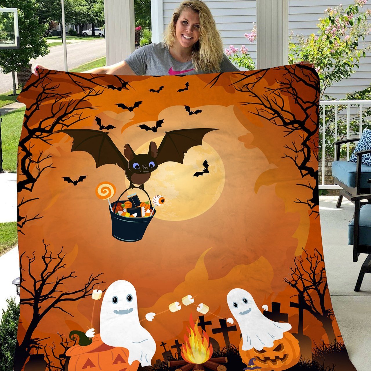 Boo Ghost Camping Halloween Pumpkin Fleece Blanket – Quilt Blanket Fleece Blanket, Blanket Sofa Bed, 3D Blanket