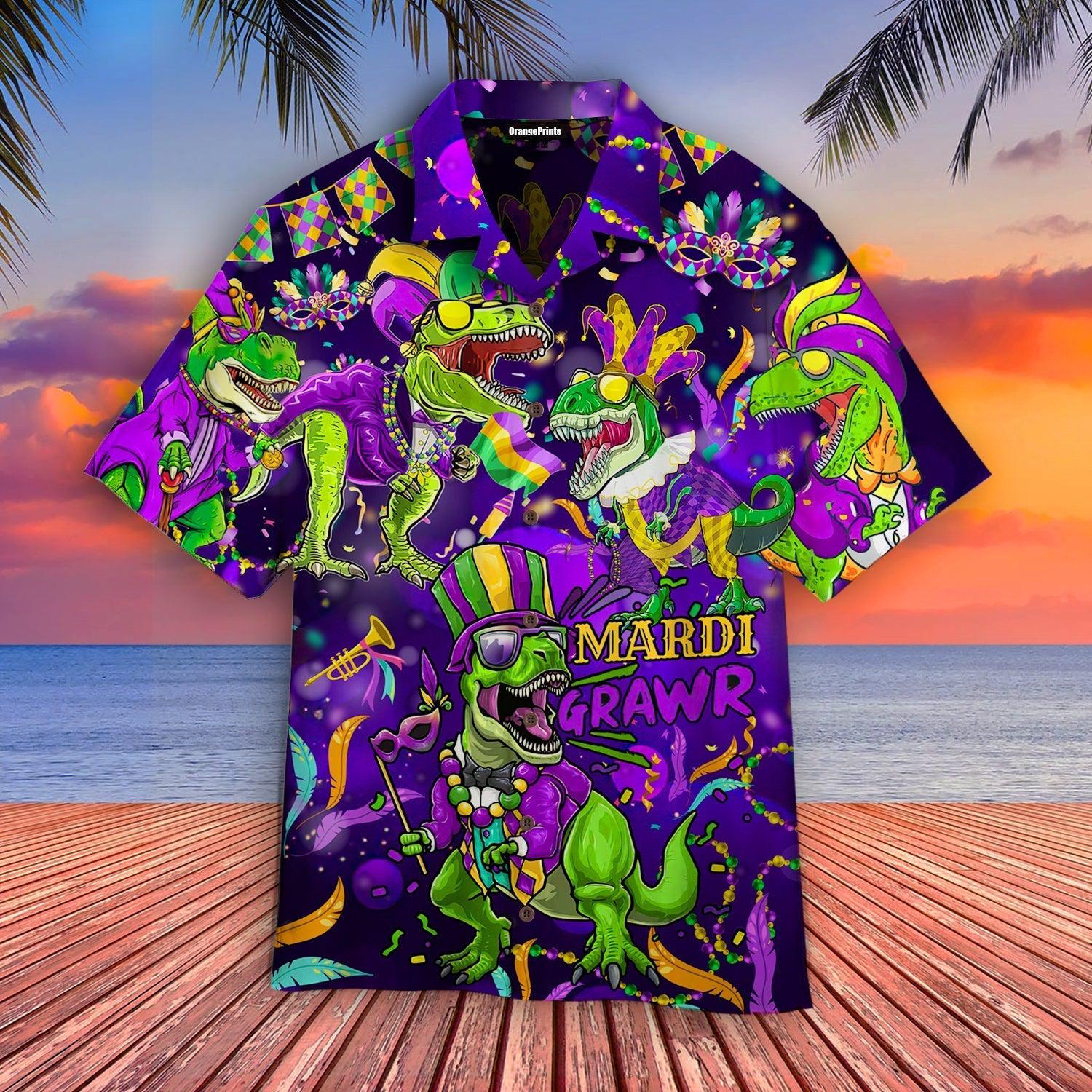 T Rex Dinosaur Mardi Gras Hawaii Shirt For Men Women Ha10310