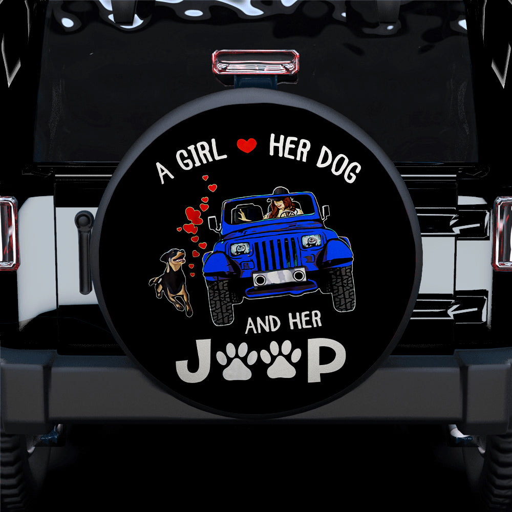 A Girl Love Her Dog And Her Jeep Blue Car Spare Tire Covers Gift For Campers