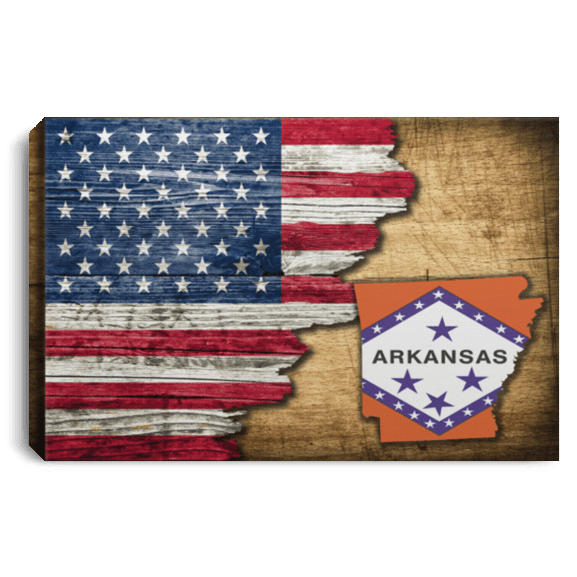 United States/Arkansas Flag Ripped Effect 12X8 Inches Landscape Canvas .75In Frame
