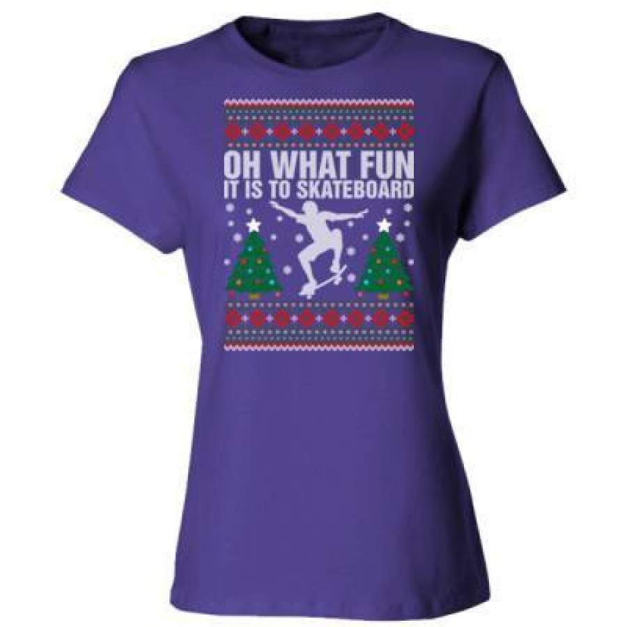 AGR Oh What Fun It Is To Skateboard Ugly Christmas Sweater – Ladies’ Cotton T-Shirt