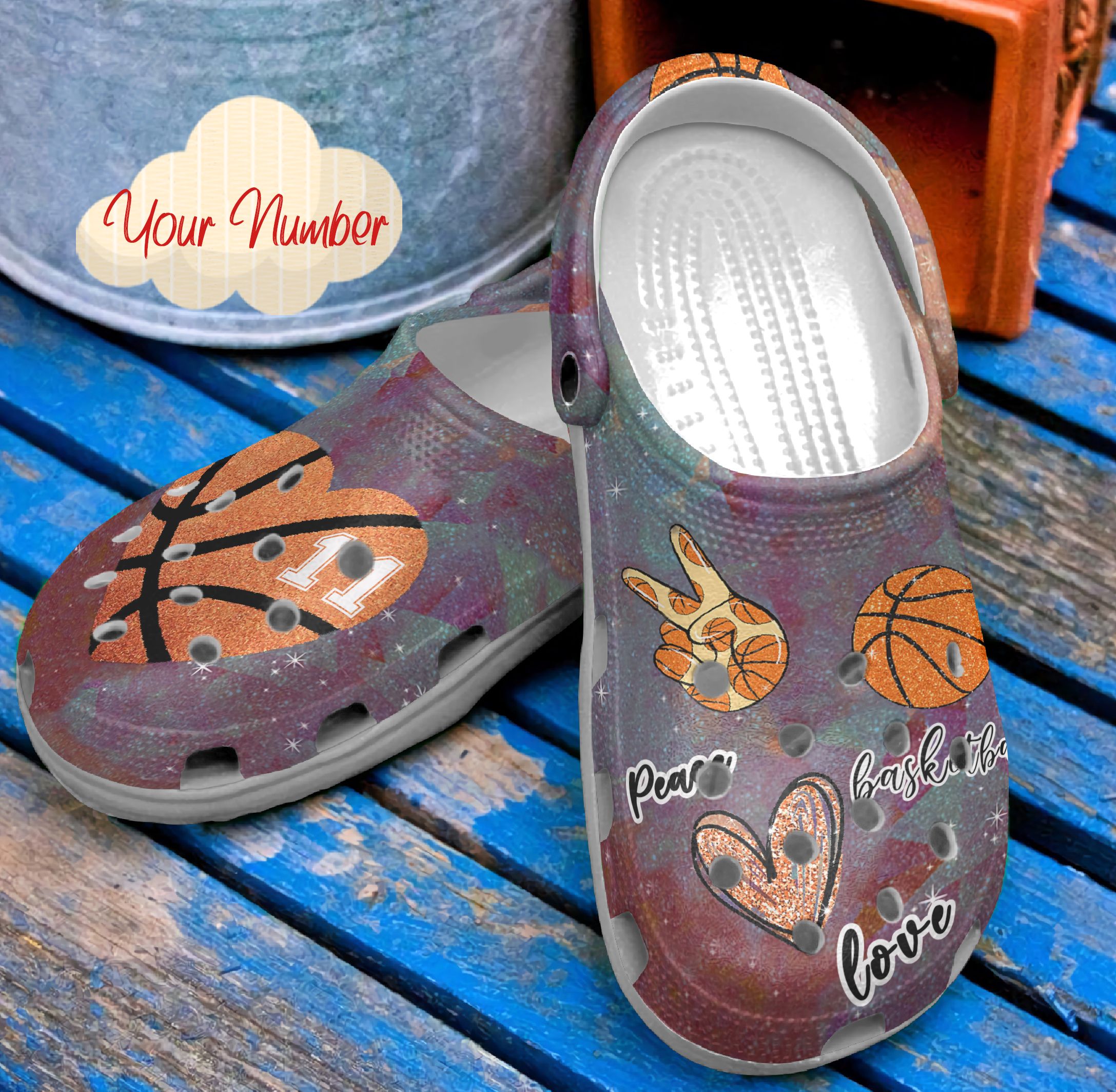 Basketball Crocband Clog Love Peace and Basketball JJ8