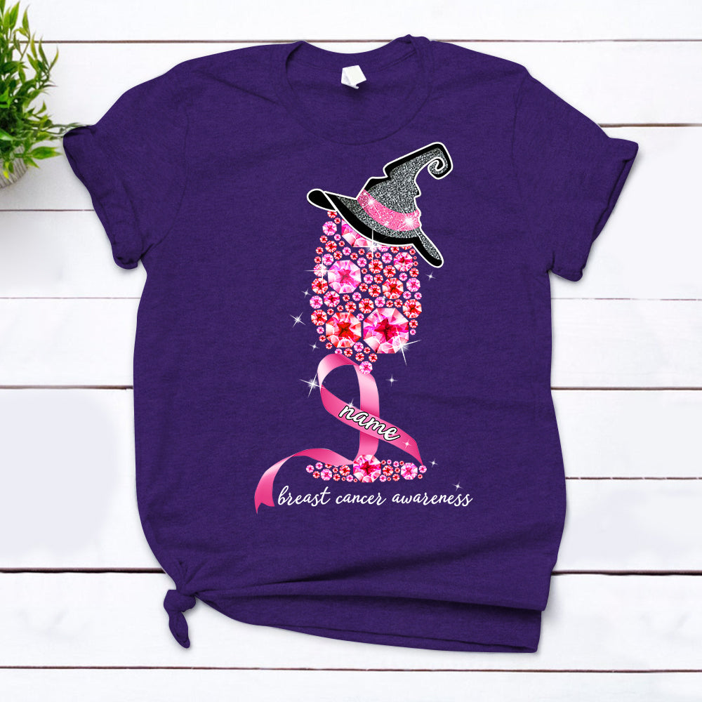 Custom Name , T-Shirt, Breast Cancer Awareness Diamond Witch B1504