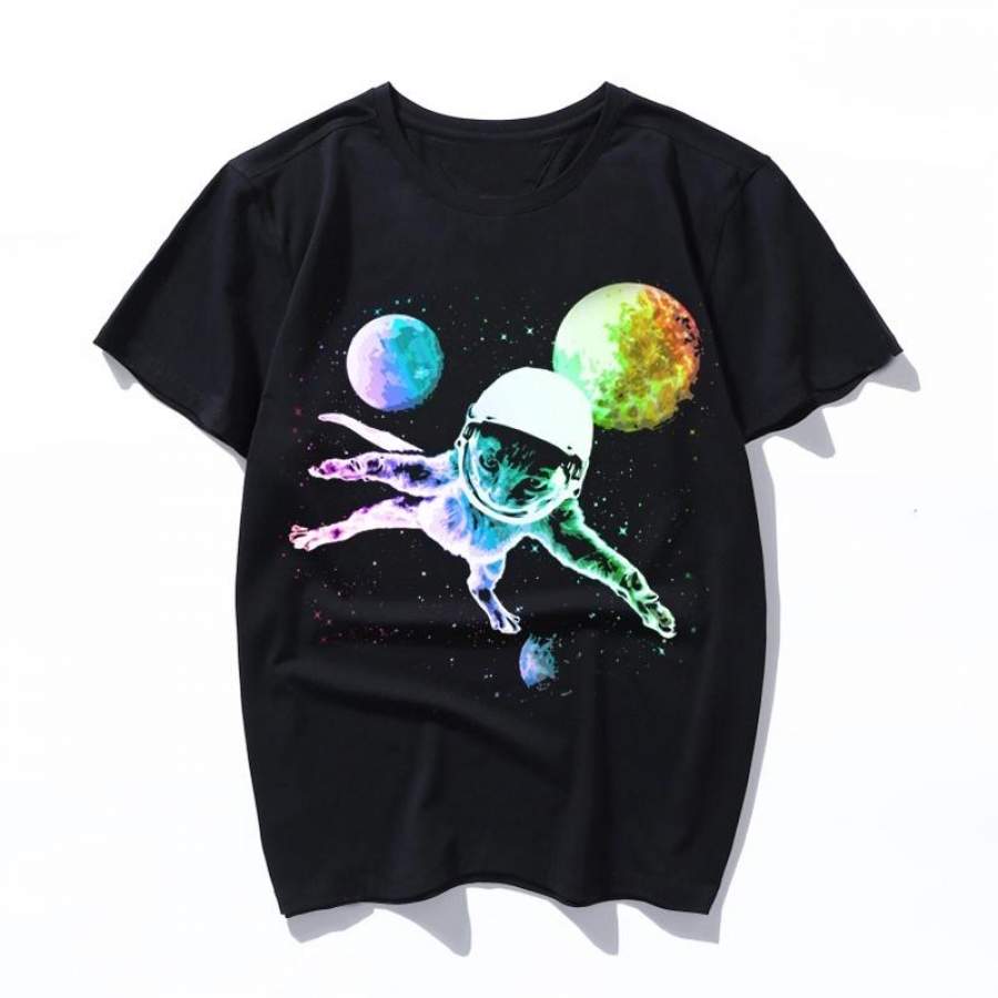 Astronaut Kitty Cat In Space T Shirt Women/Men Art Print Oil Aesthetic Cute Funny Tshirt 90S Cartoon Ullzang Casual Top Tee T-Shirt Female/Male