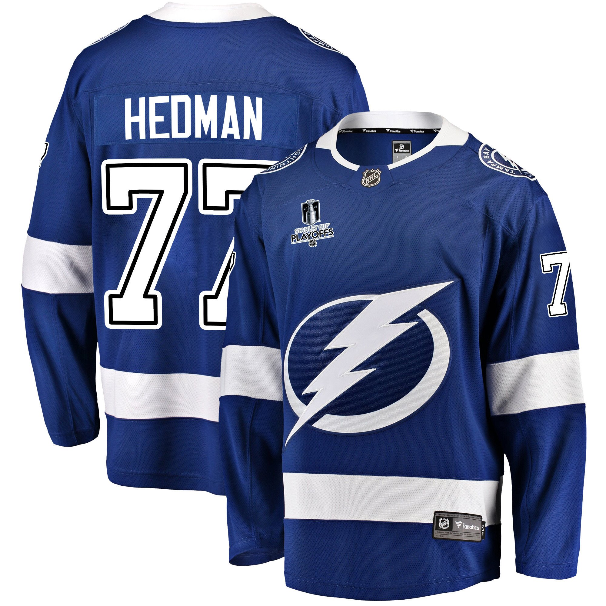 Tampa Bay Lightning Victor Hedman 77 Home 2022 Stanley Cup Playoffs Breakaway Men Jersey – Blue