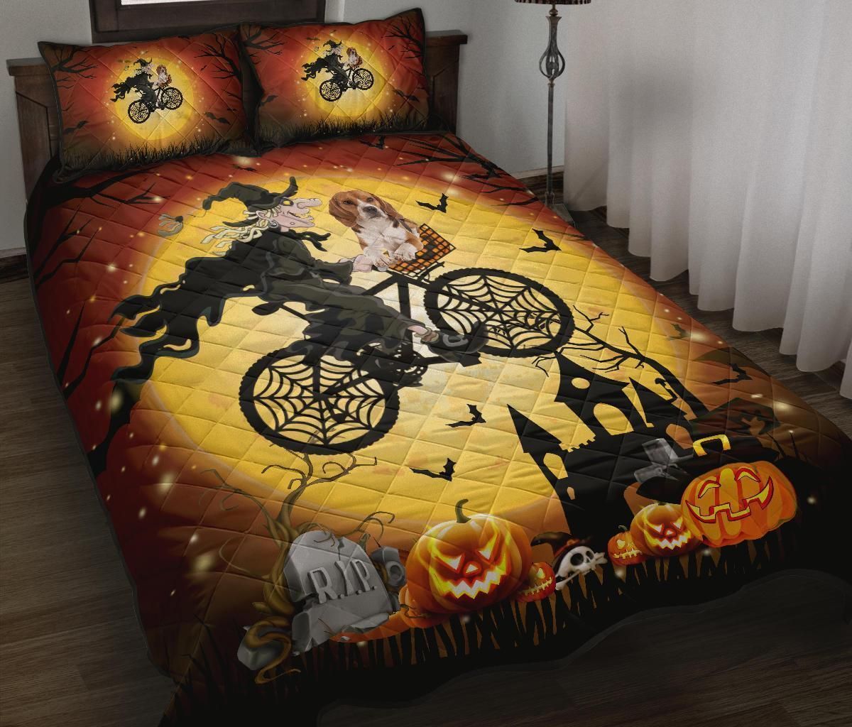 3D Witch Halloween Beagle Cotton Bed Sheets Spread Comforter Duvet Cover Bedding Sets