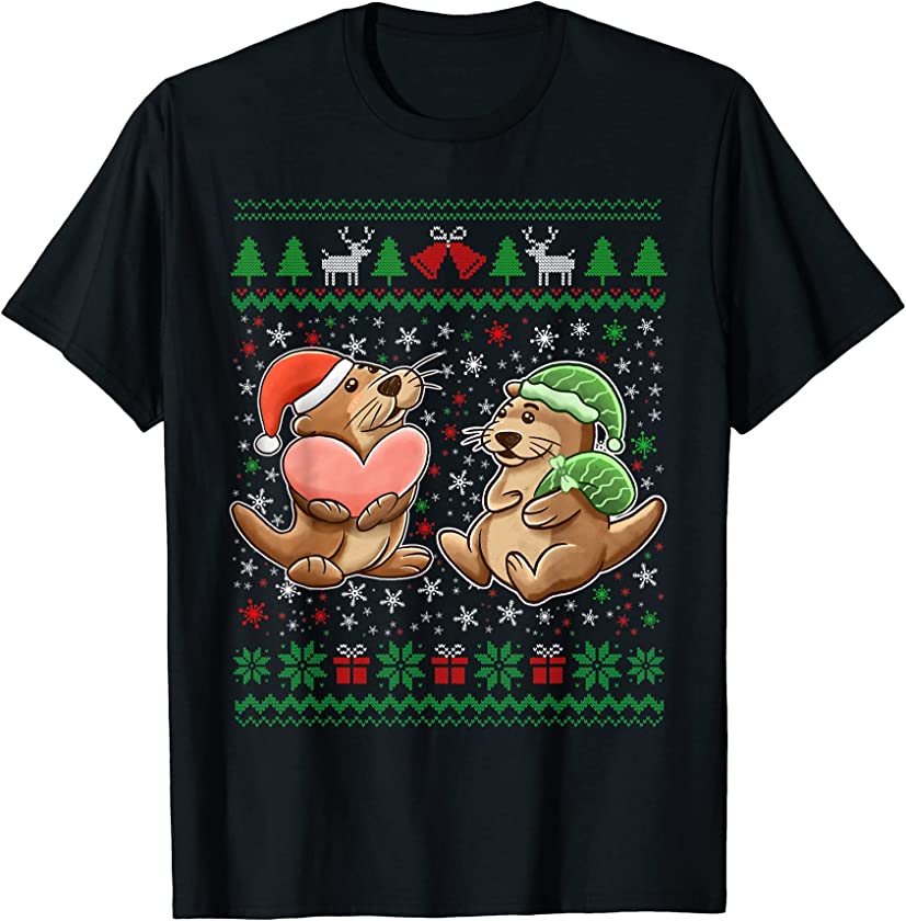 Ugly Sweater Santa Hat Christmas Otter Lover Animal Hat T-Shirt