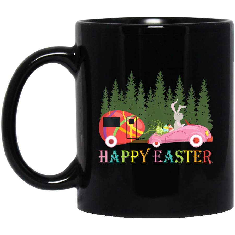 Camping Happy Easter Day Bunny eggs Gift for men women 11oz 15oz Black Mug Happy Easter Day Funny Colors Eggs Bunny Ears Peeps Cute