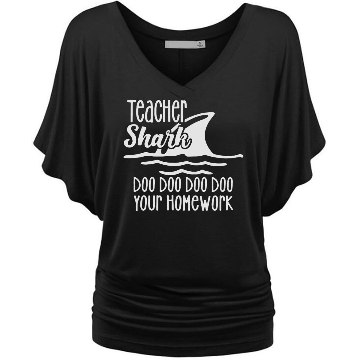 Teacher Shark Batwing Sleeve V-Neck Shirt