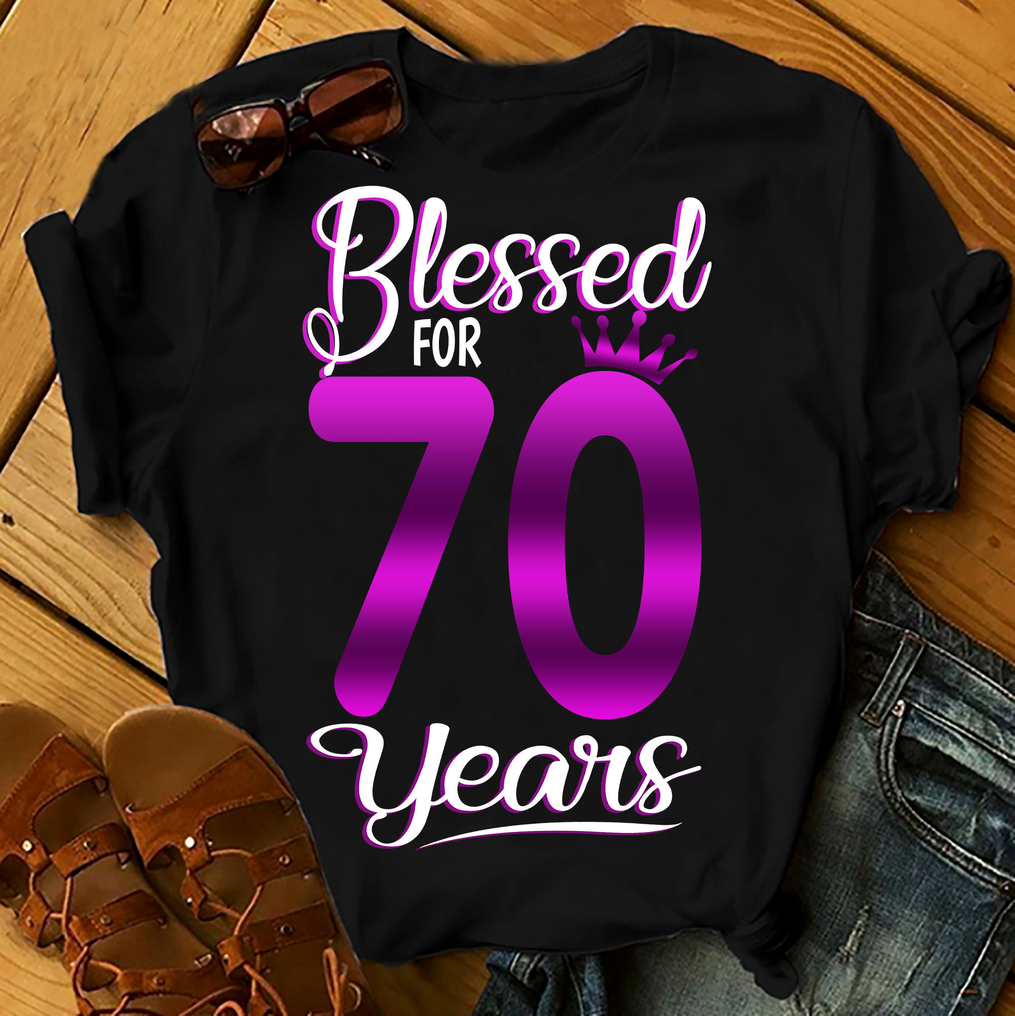 Blessed For 70 Years – Shirts Women, Birthday T Shirts, Summer Tops, Beach T Shirts